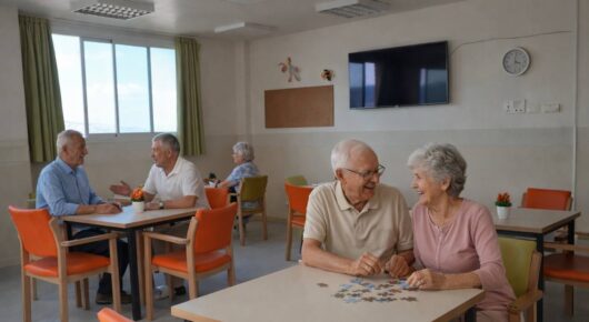 Sala común en centro especializado en Alzheimer fomentando la convivencia y estimulación cognitiva